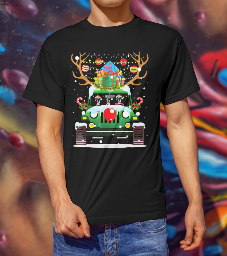 Great Dane Santa Hat Jeep Christmas Reindeer Gift Decorations T-Shirt