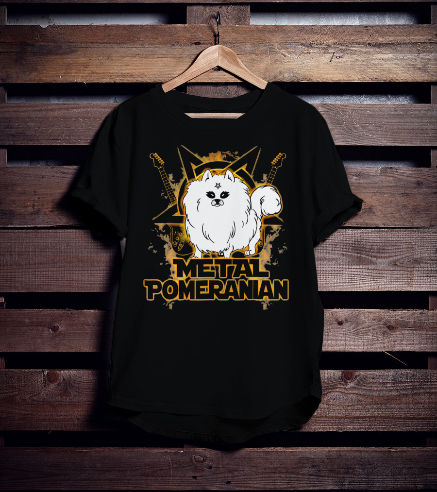 Hail Satan Metal Pomeranian Rock N Roll With Star And Guitars T-Shirt