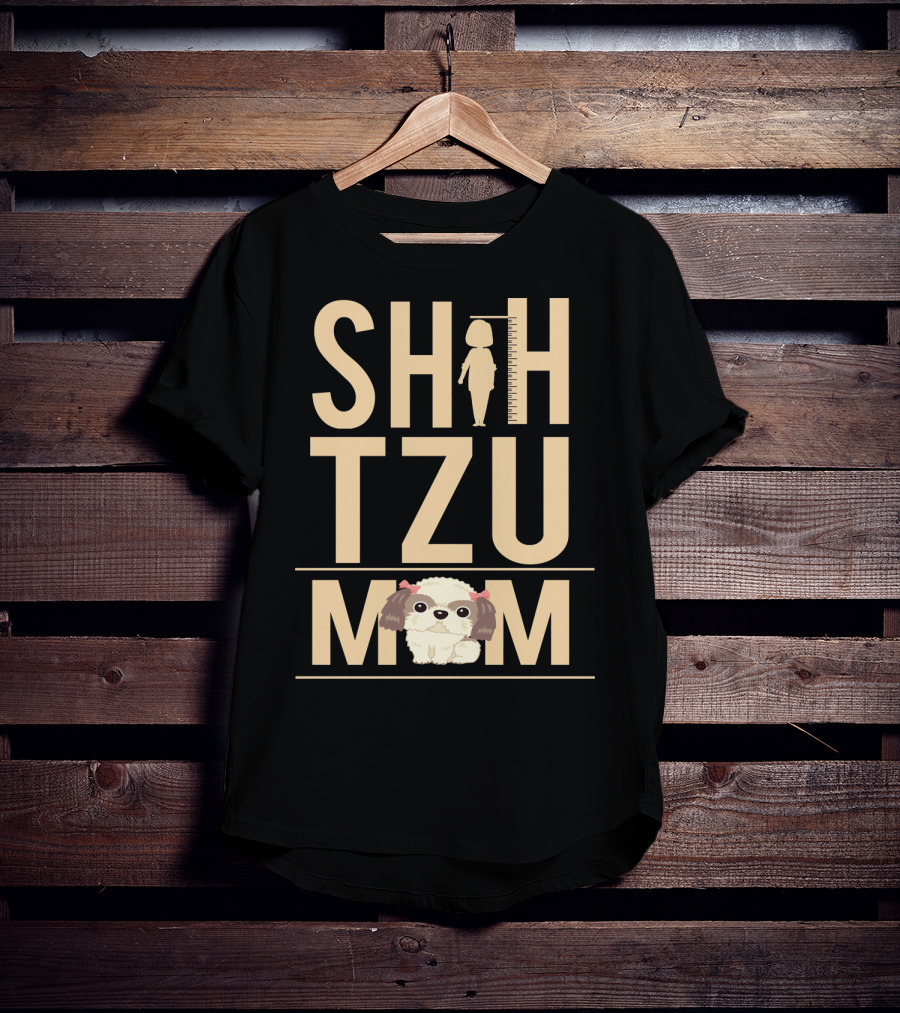 Shih Tzu Mom With Silhouette And Cute Shih Tzu Puppy T-Shirt
