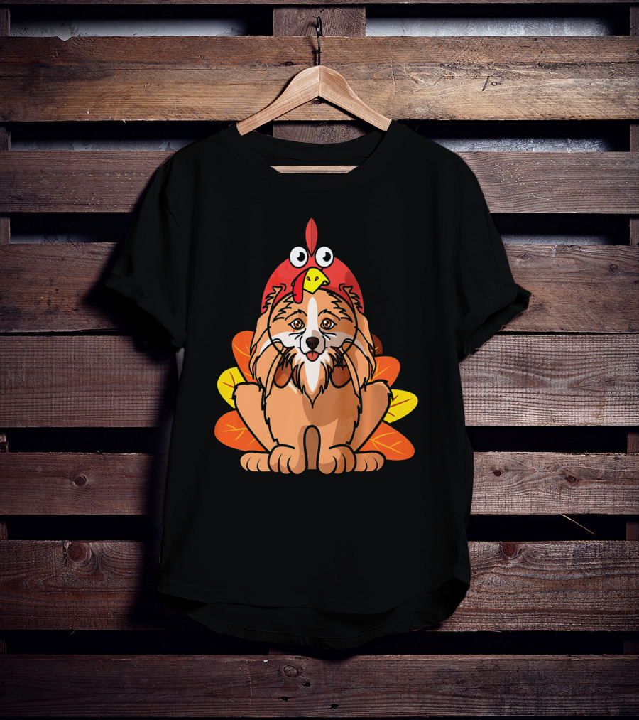 Happy Thanksgiving Pomeranian Turkey Dog With Colorful Feathers T-Shirt