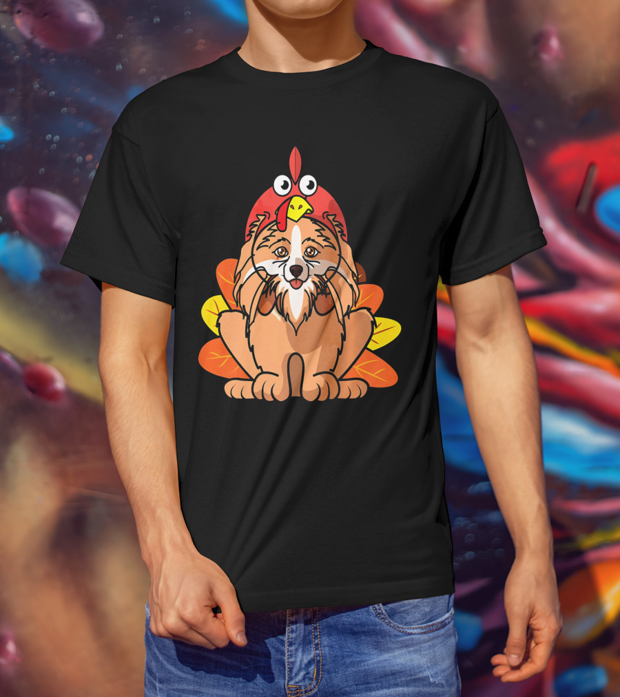 Happy Thanksgiving Pomeranian Turkey Dog With Colorful Feathers T-Shirt