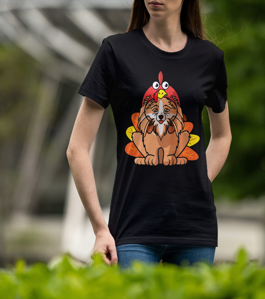 Happy Thanksgiving Pomeranian Turkey Dog With Colorful Feathers T-Shirt