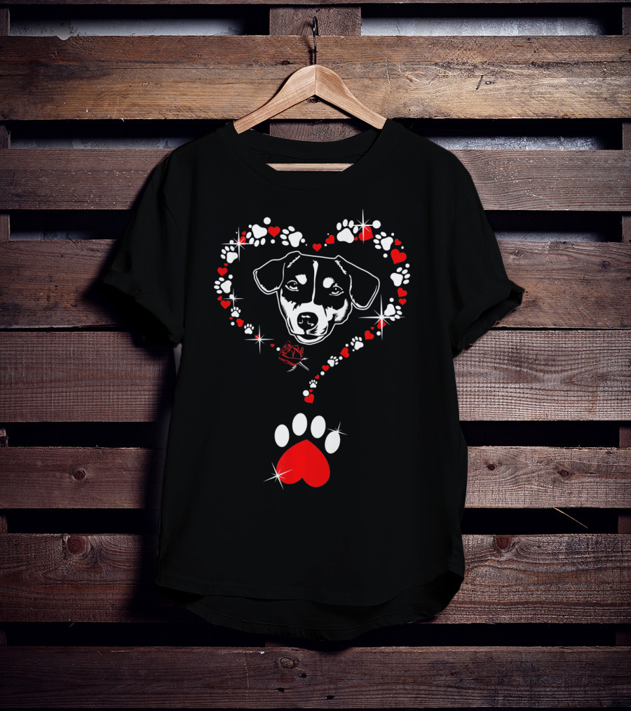 Jack Russell Dog Heart Pawprints Valentine's Day T-Shirt