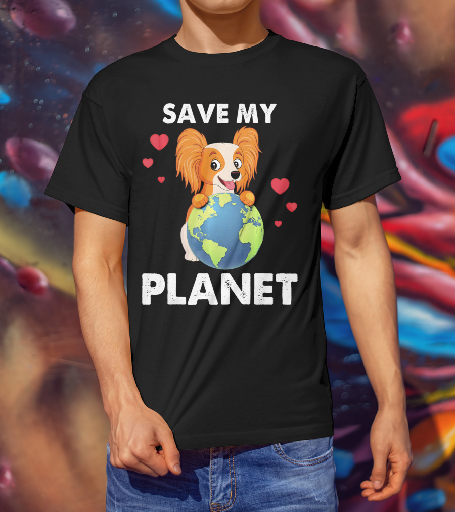 Hearts Papillon Dog Save My Planet Love Earth T-Shirt