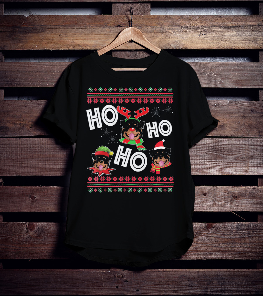 HO HO HO Rottweiler Christmas Reindeer Funny Dog T-Shirt