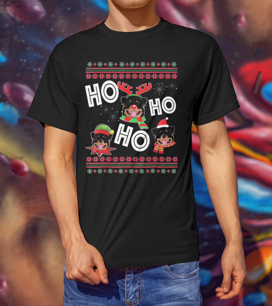 HO HO HO Rottweiler Christmas Reindeer Funny Dog T-Shirt