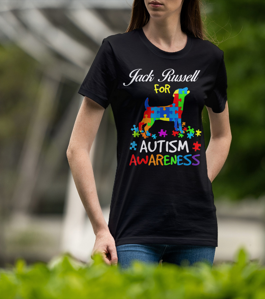Jack Russell Dog For Autism Awareness Puzzle Pieces T-Shirt