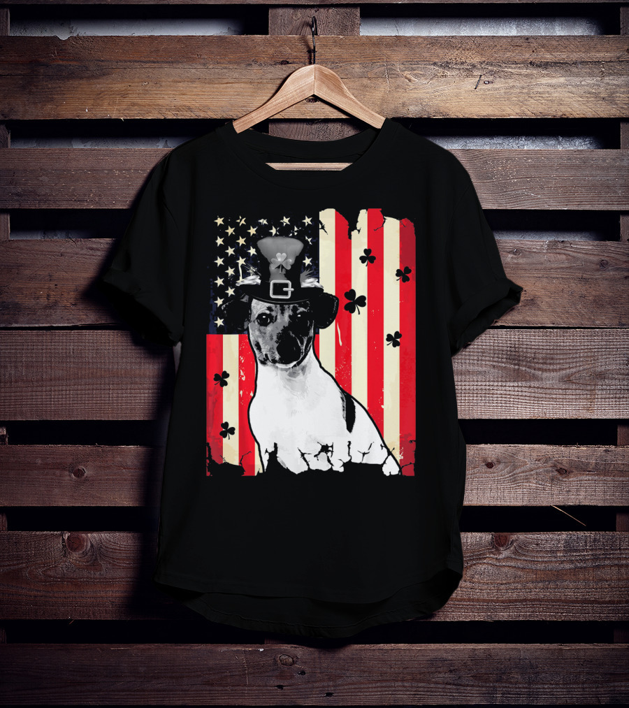 Jack Russell Terrier American Flag St Patricks Day With Shamrocks T-Shirt