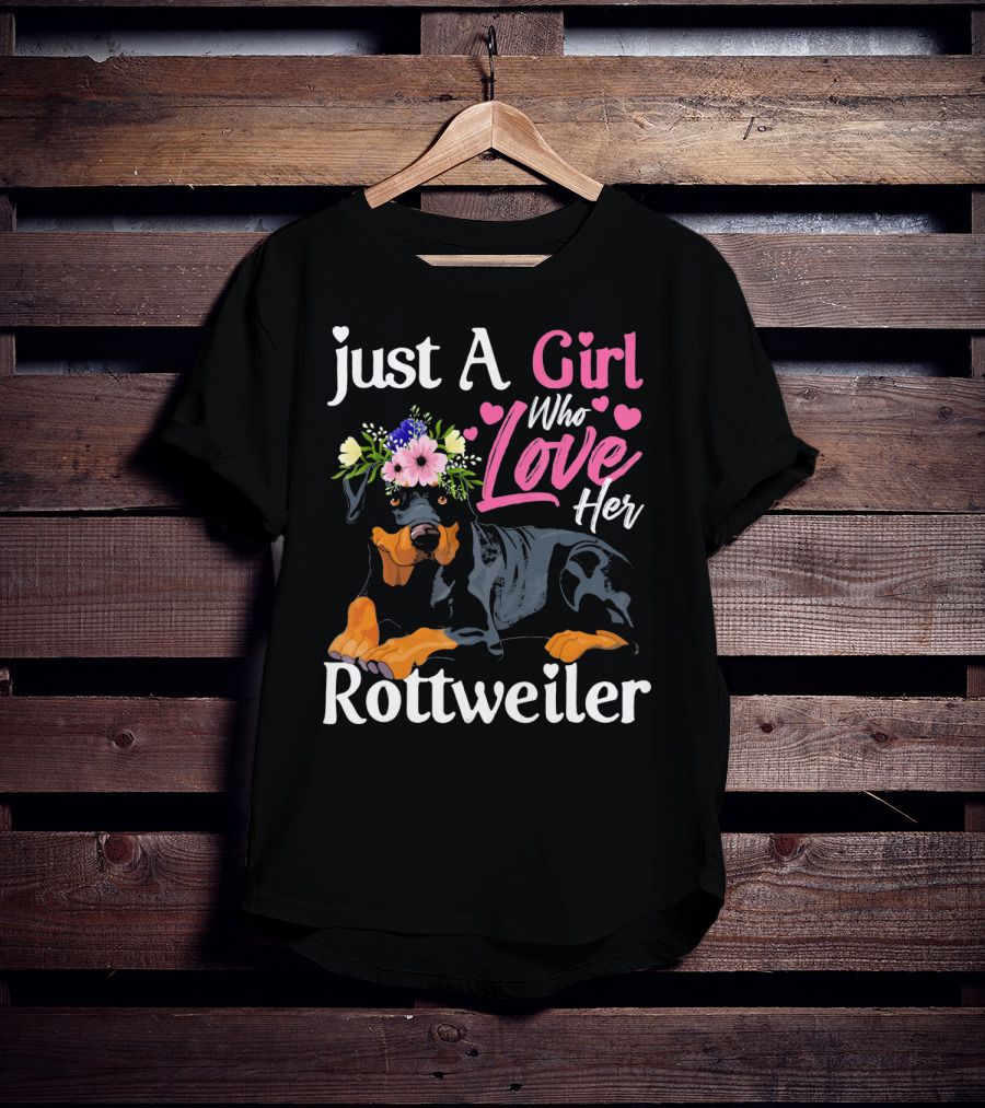 Just A Girl Who Loves Her Rottweiler With Floral Crown And Heart Accents T-Shirt