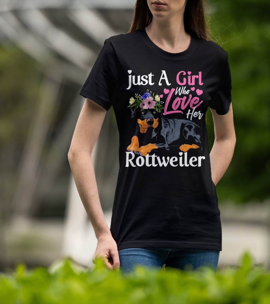 Just A Girl Who Loves Her Rottweiler With Floral Crown And Heart Accents T-Shirt