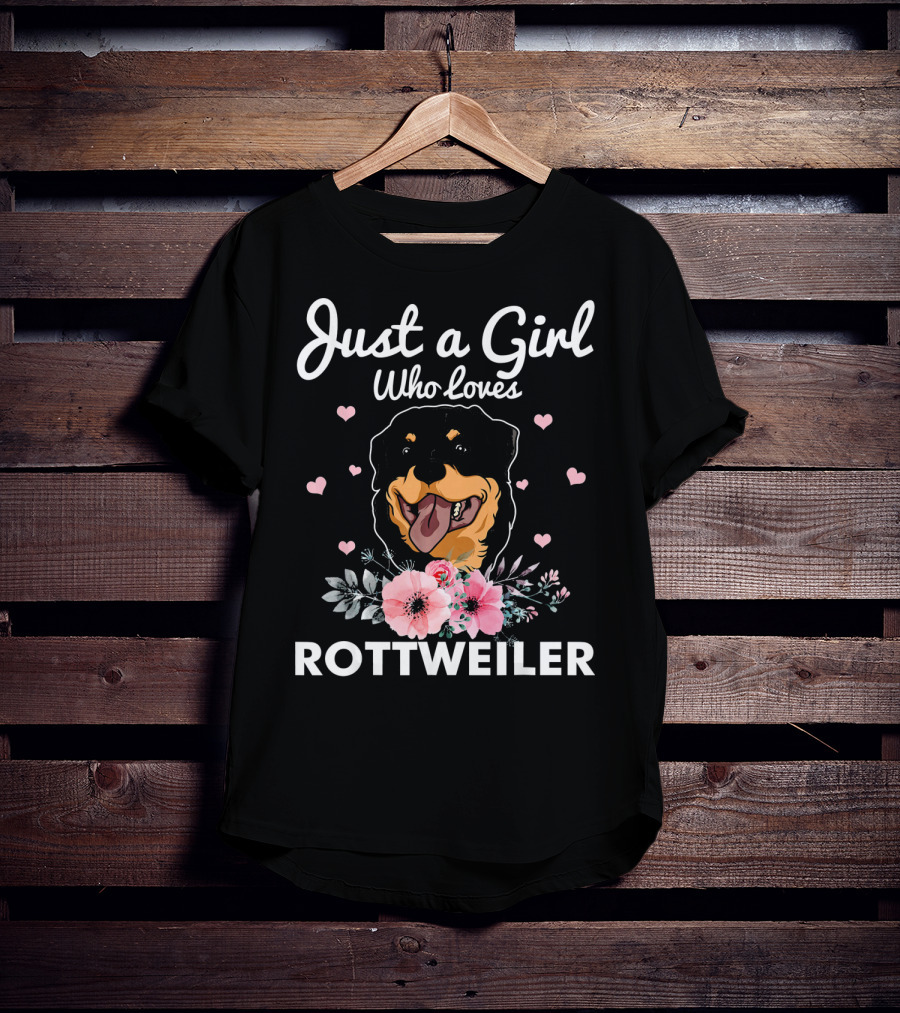 Just A Girl Who Loves Rottweiler With Floral Accents And Heart Details T-Shirt