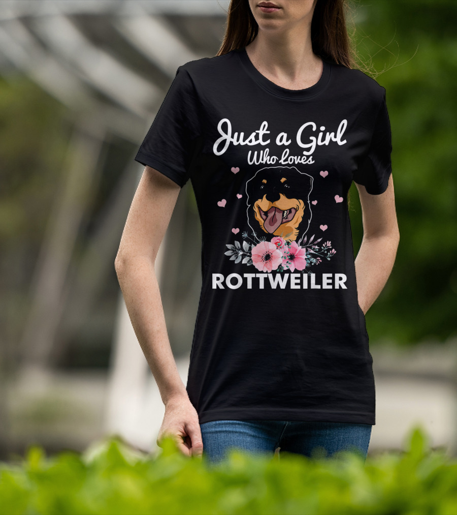 Just A Girl Who Loves Rottweiler With Floral Accents And Heart Details T-Shirt