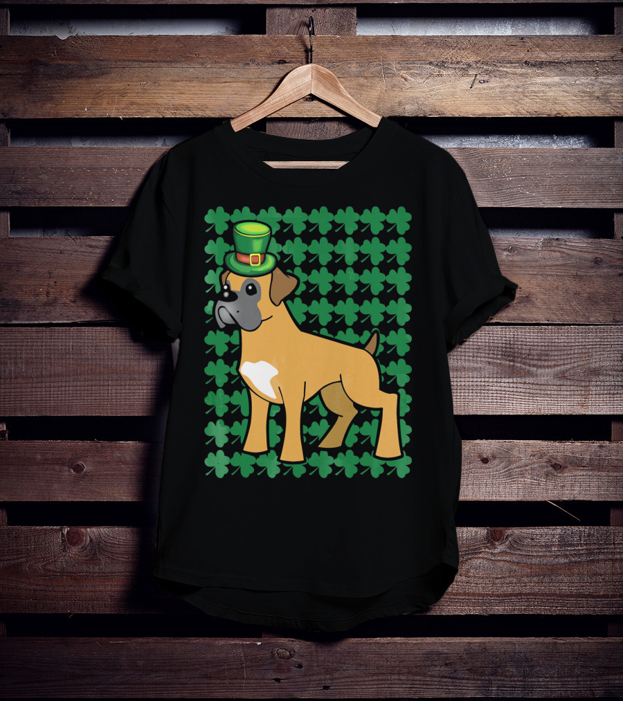 Leprechaun Boxer Dog With Clover T-Shirt