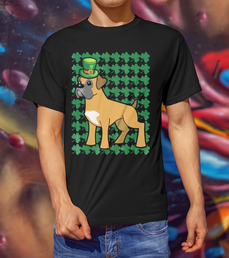 Leprechaun Boxer Dog With Clover T-Shirt
