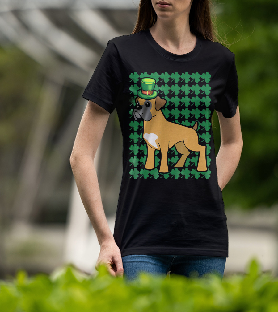 Leprechaun Boxer Dog With Clover T-Shirt