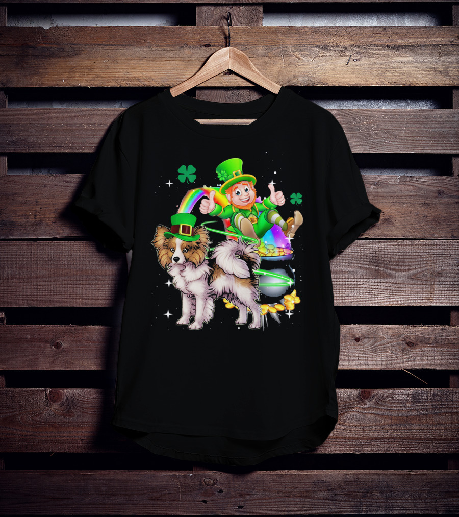 Leprechaun Papillon St Patrick's Day Shamrock Rainbow Pot Of Gold T-Shirt