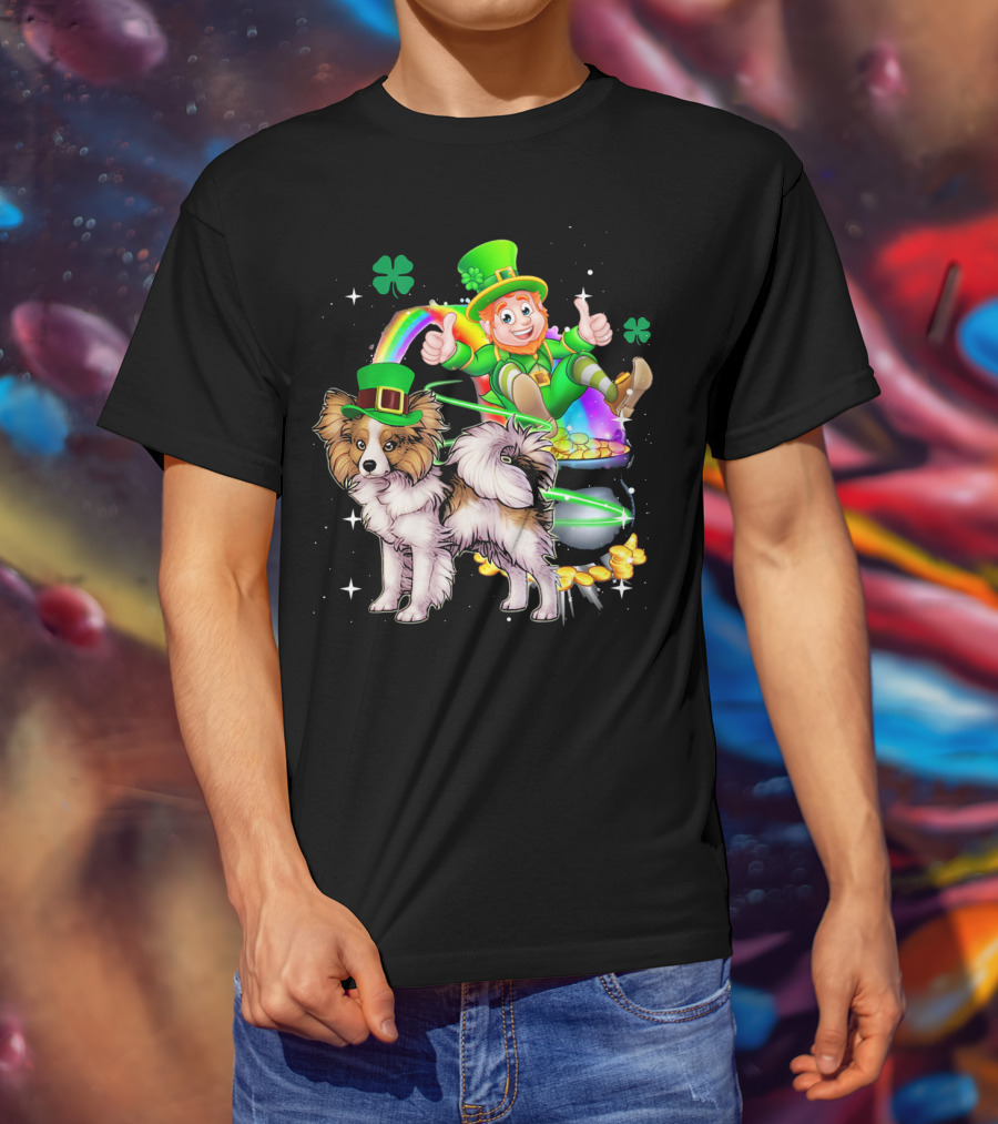 Leprechaun Papillon St Patrick's Day Shamrock Rainbow Pot Of Gold T-Shirt