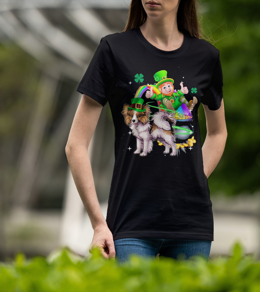 Leprechaun Papillon St Patrick's Day Shamrock Rainbow Pot Of Gold T-Shirt