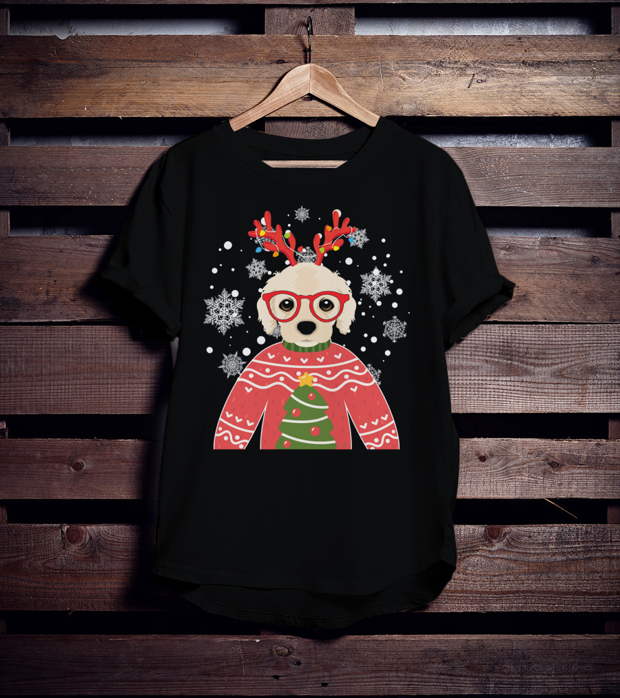 Christmas Cocker Spaniel Reindeer Antlers Snowflakes Sweater Tree T-Shirt