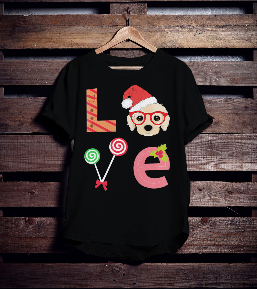 Love Cocker Spaniel Santa Christmas Dog Lollipop Glasses T-Shirt