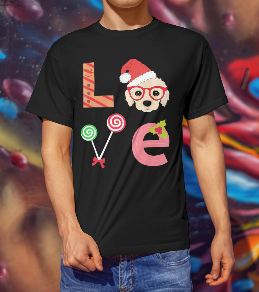Love Cocker Spaniel Santa Christmas Dog Lollipop Glasses T-Shirt