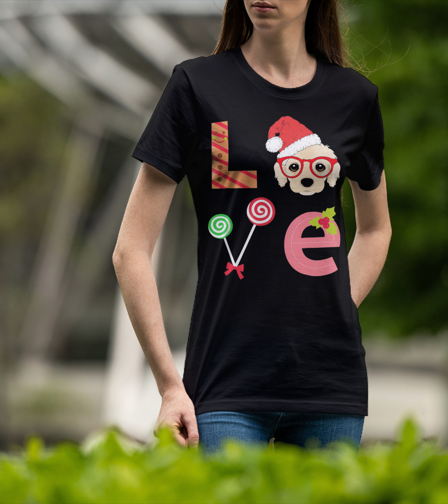 Love Cocker Spaniel Santa Christmas Dog Lollipop Glasses T-Shirt