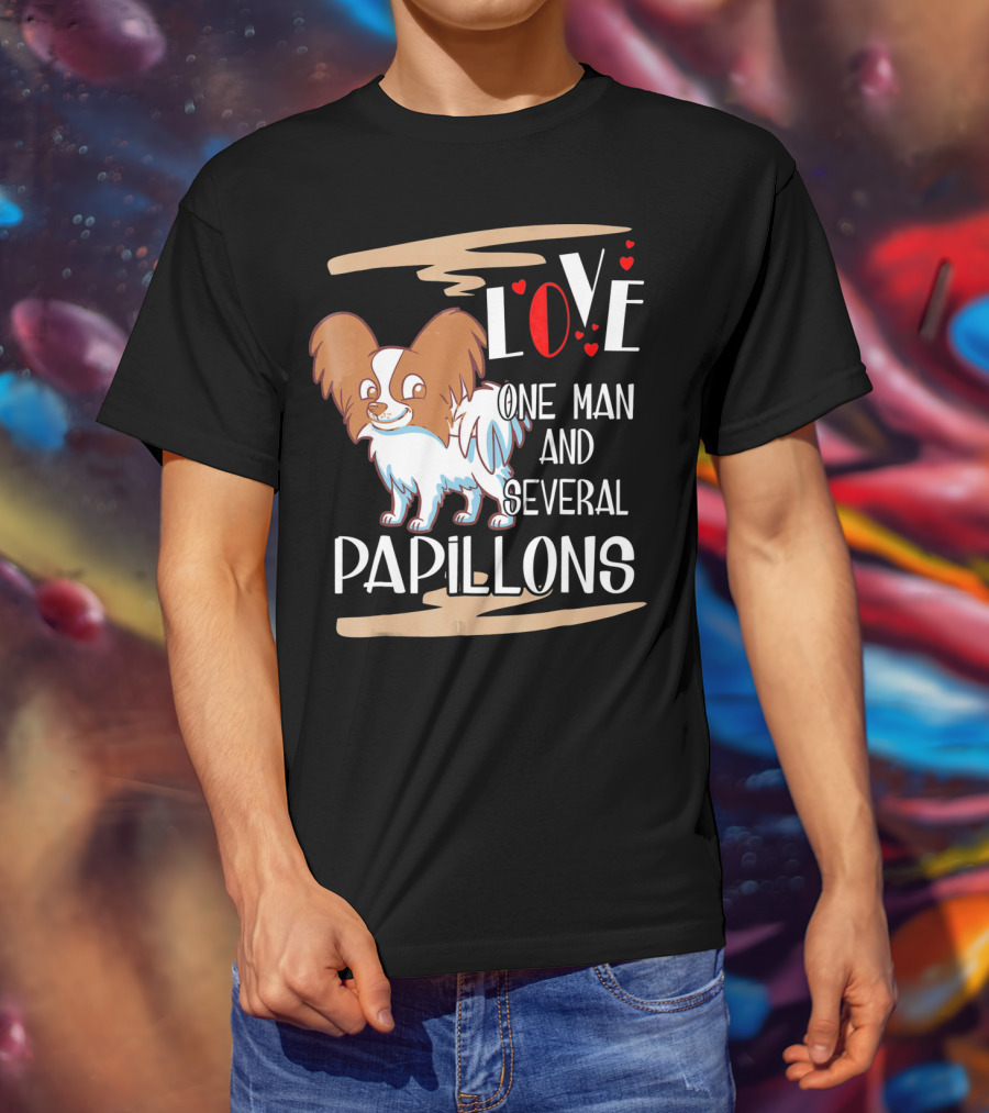 Love One Man And Several Papillons With Hearts T-Shirt