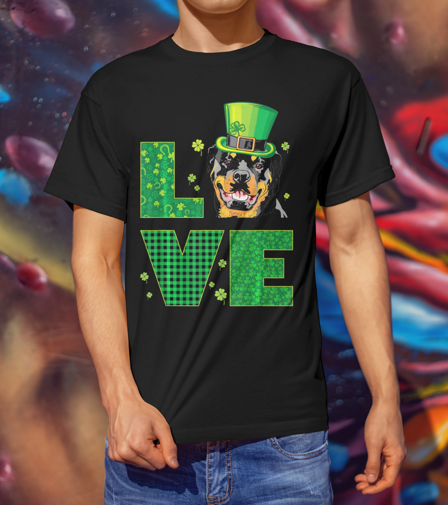 Love Rottweiler St. Patrick's Day Hat Green Shamrock Leaf T-Shirt