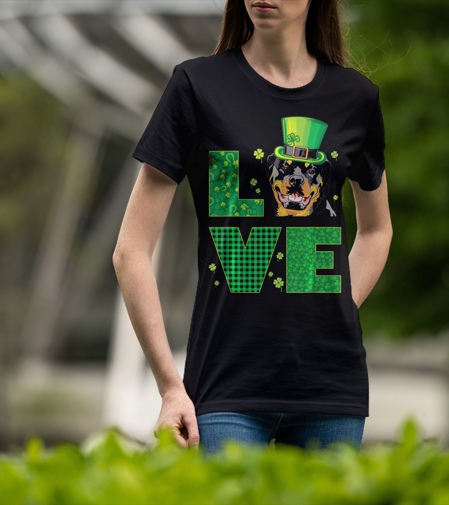 Love Rottweiler St. Patrick's Day Hat Green Shamrock Leaf T-Shirt