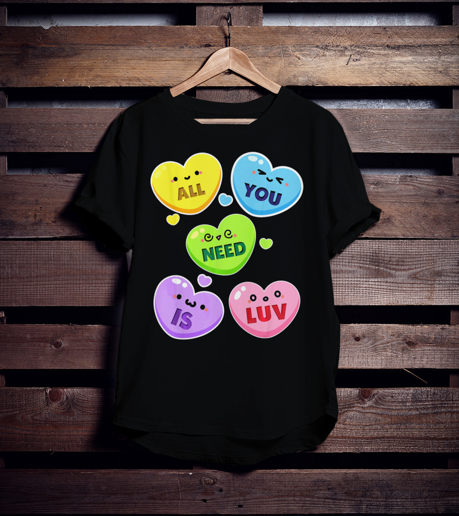 All You Need Is Luv Valentine Kawaii Heart Faces T-Shirt