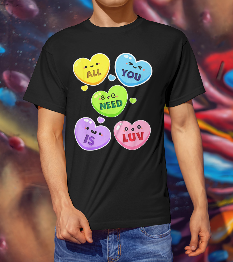 All You Need Is Luv Valentine Kawaii Heart Faces T-Shirt