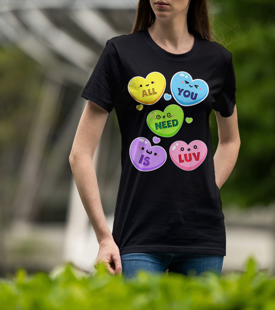 All You Need Is Luv Valentine Kawaii Heart Faces T-Shirt