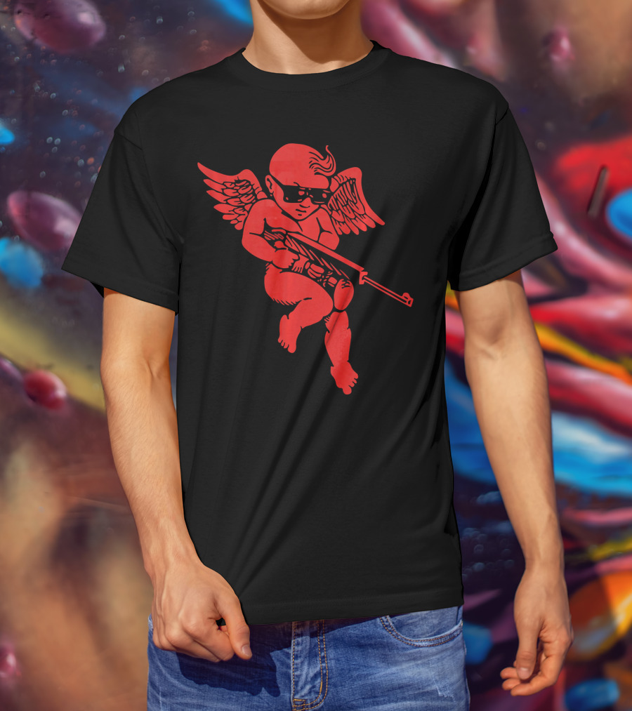 Bad Cupid With Gun And Sunglasses For A Funny Valentine T-Shirt