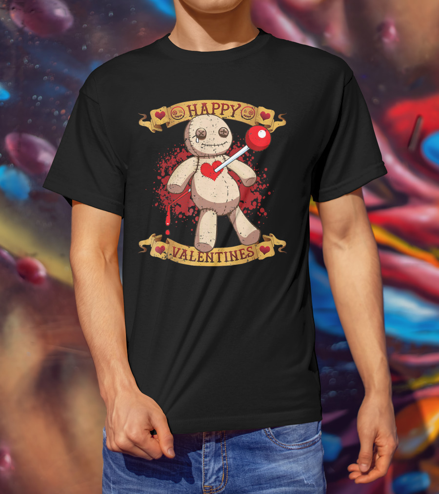 Happy Valentines Voodoo Doll With Heart And Lollipop Stabbing T-Shirt