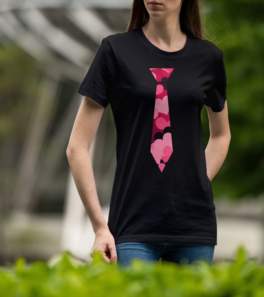 Awesome Red And Pink Heart Patterned Neck Tie T-Shirt