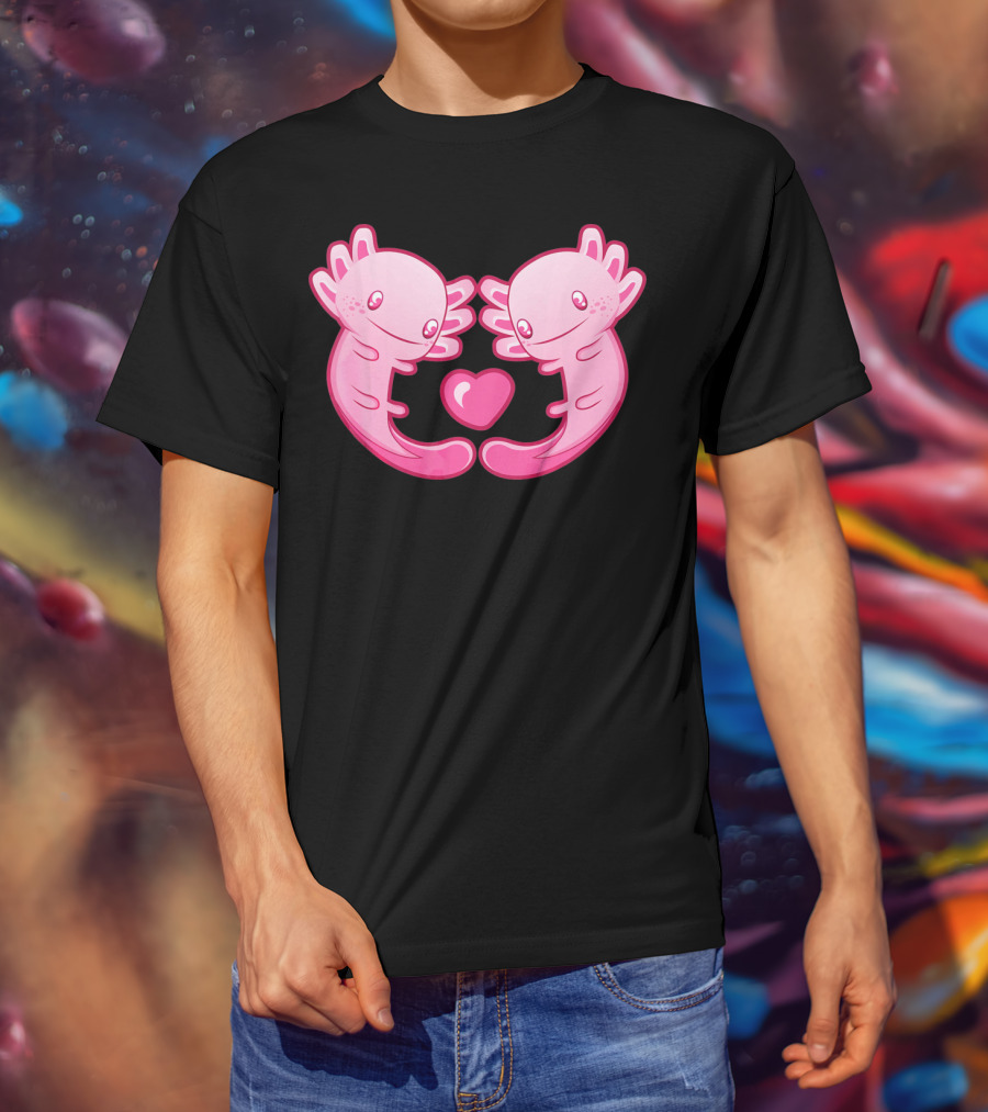 Axolotl Love Heart Cute Valentine's Amphibian T-Shirt