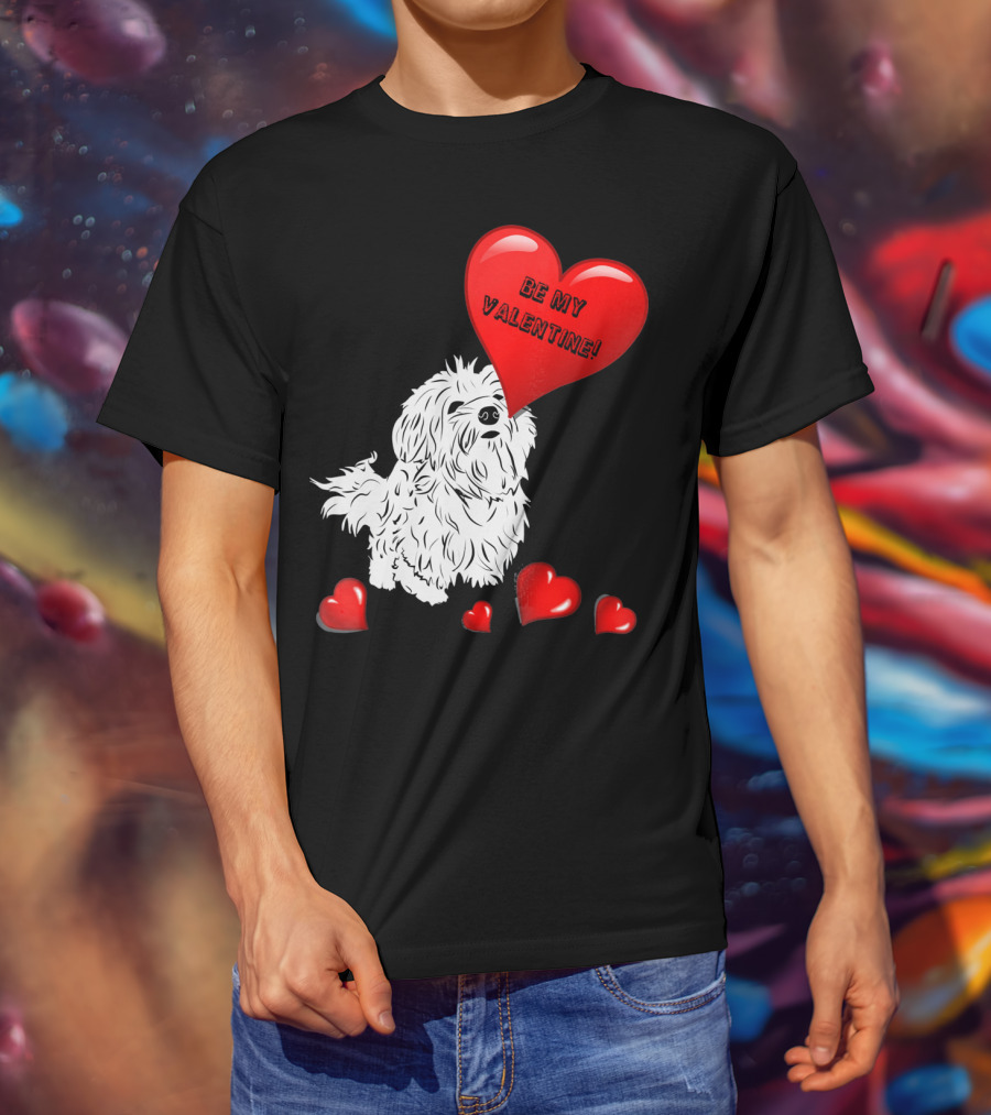 Be My Valentine Maltese Dogs In Love With Red Hearts T-Shirt