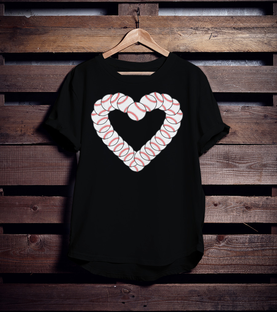Baseball Heartbeat Valentine Heart With Baseballs T-Shirt