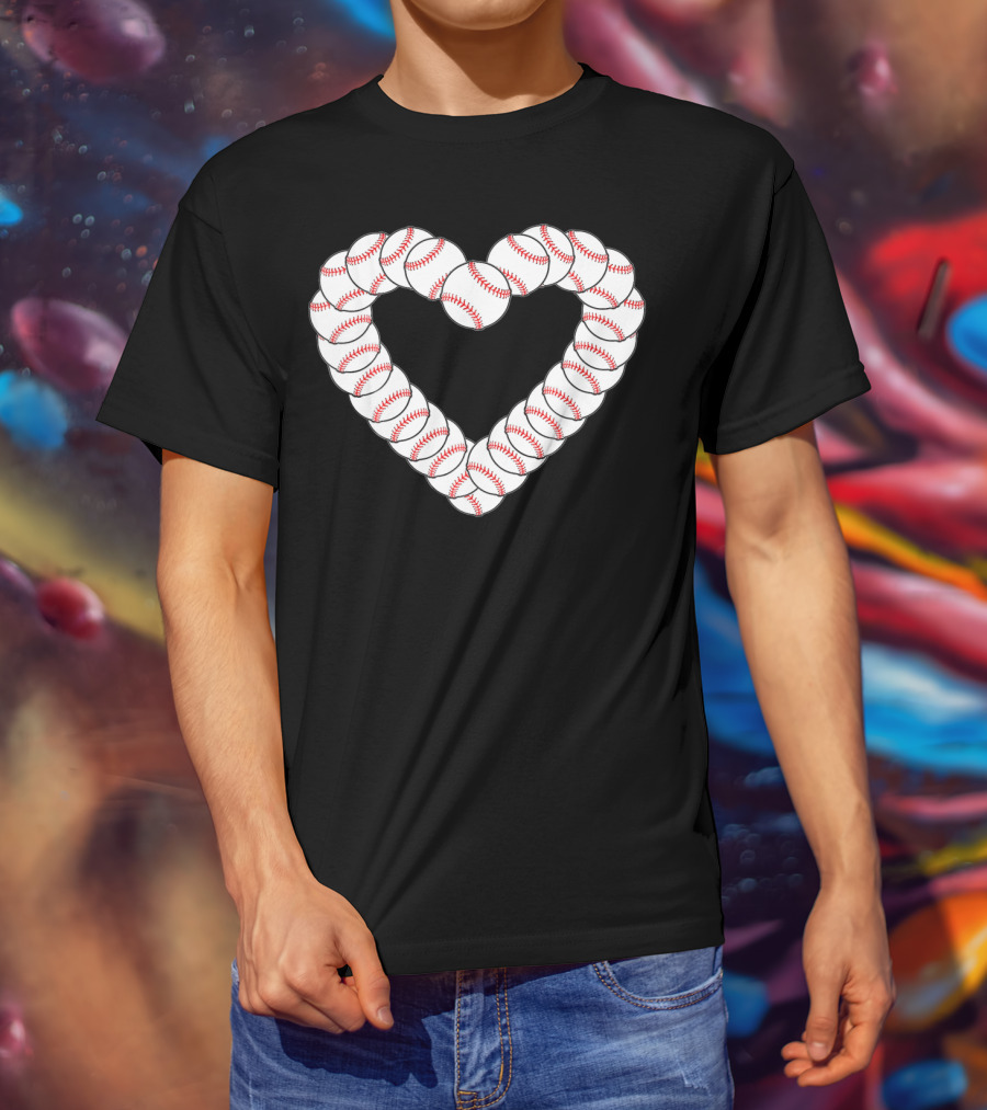 Baseball Heartbeat Valentine Heart With Baseballs T-Shirt