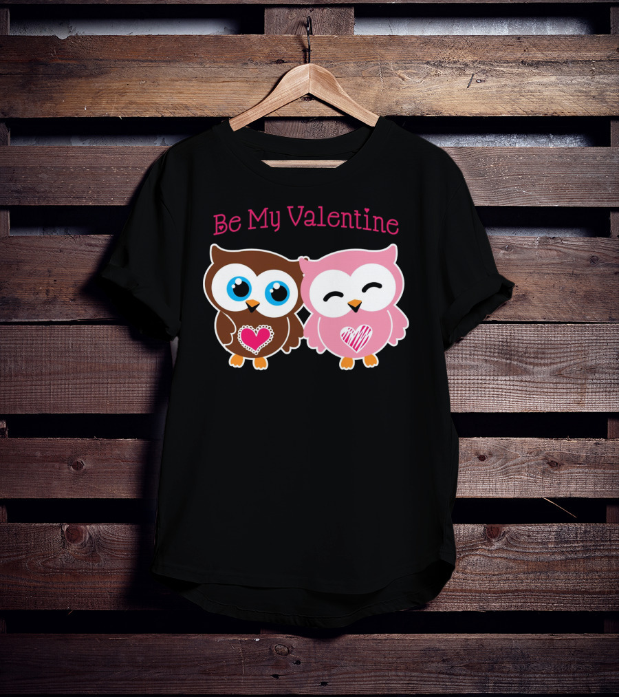 Be My Valentine Cute Valentines Day Heart Owls T-Shirt