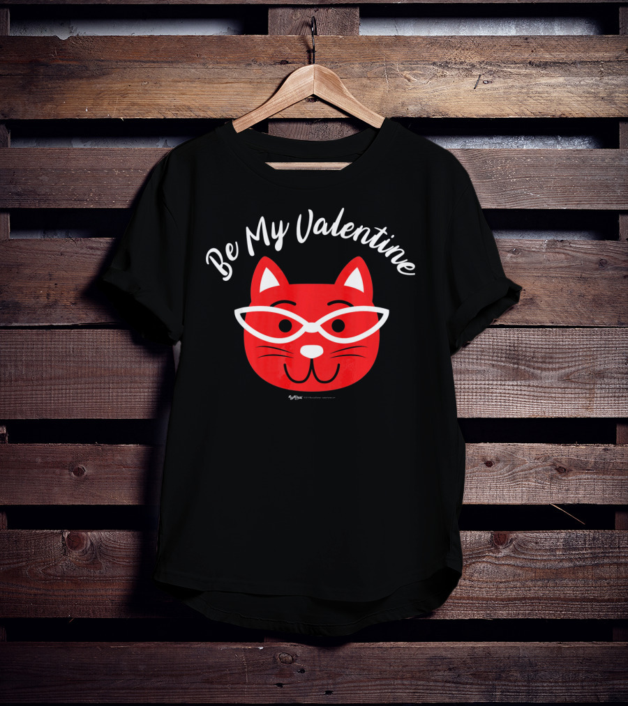 Be My Valentine Valentines Day Cat Drawing With Glasses T-Shirt