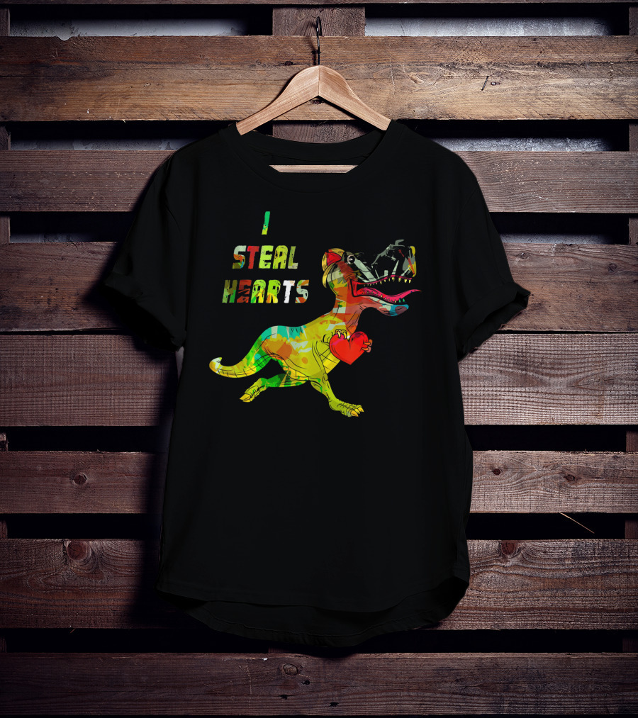 Boys Retro Vintage Dinosaur I Steal Hearts T-Shirt
