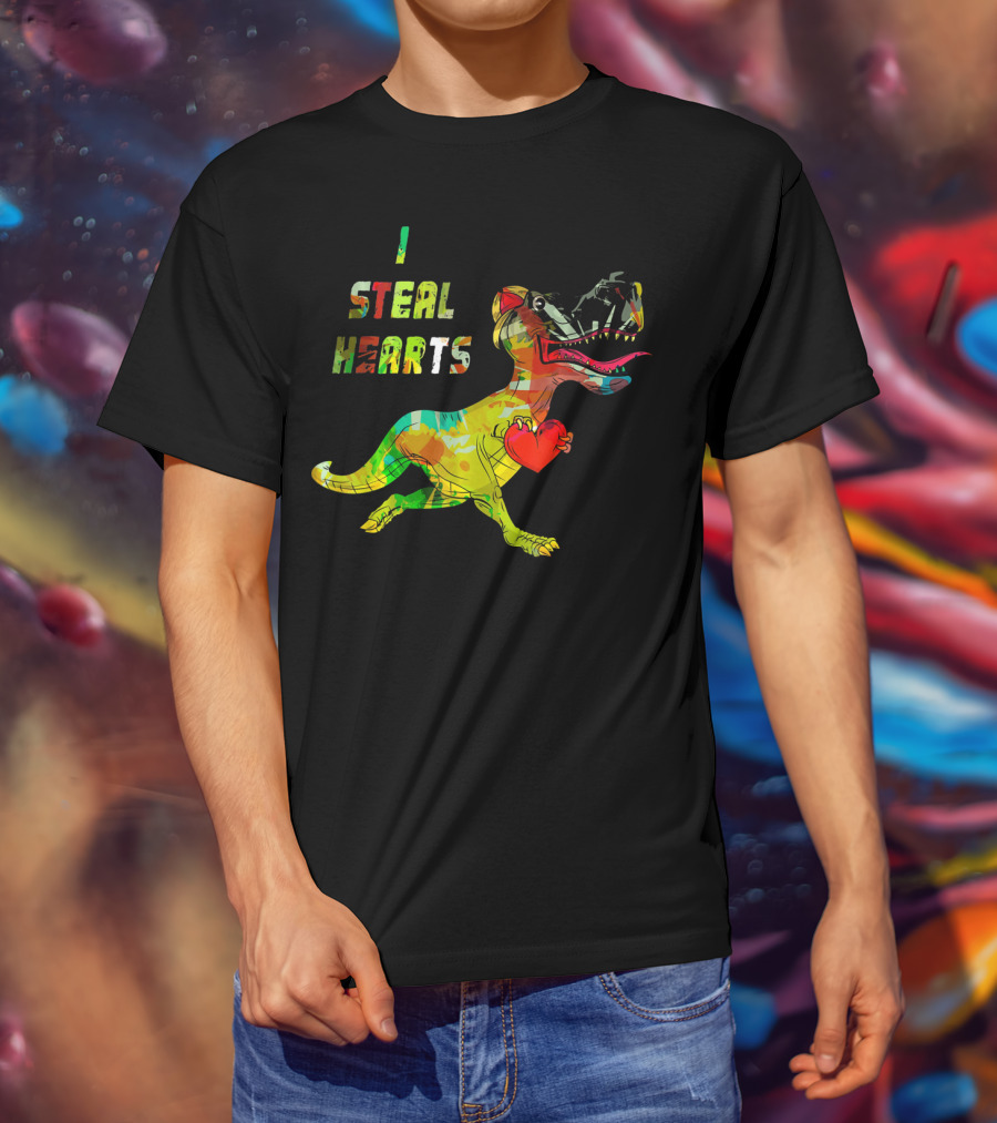 Boys Retro Vintage Dinosaur I Steal Hearts T-Shirt