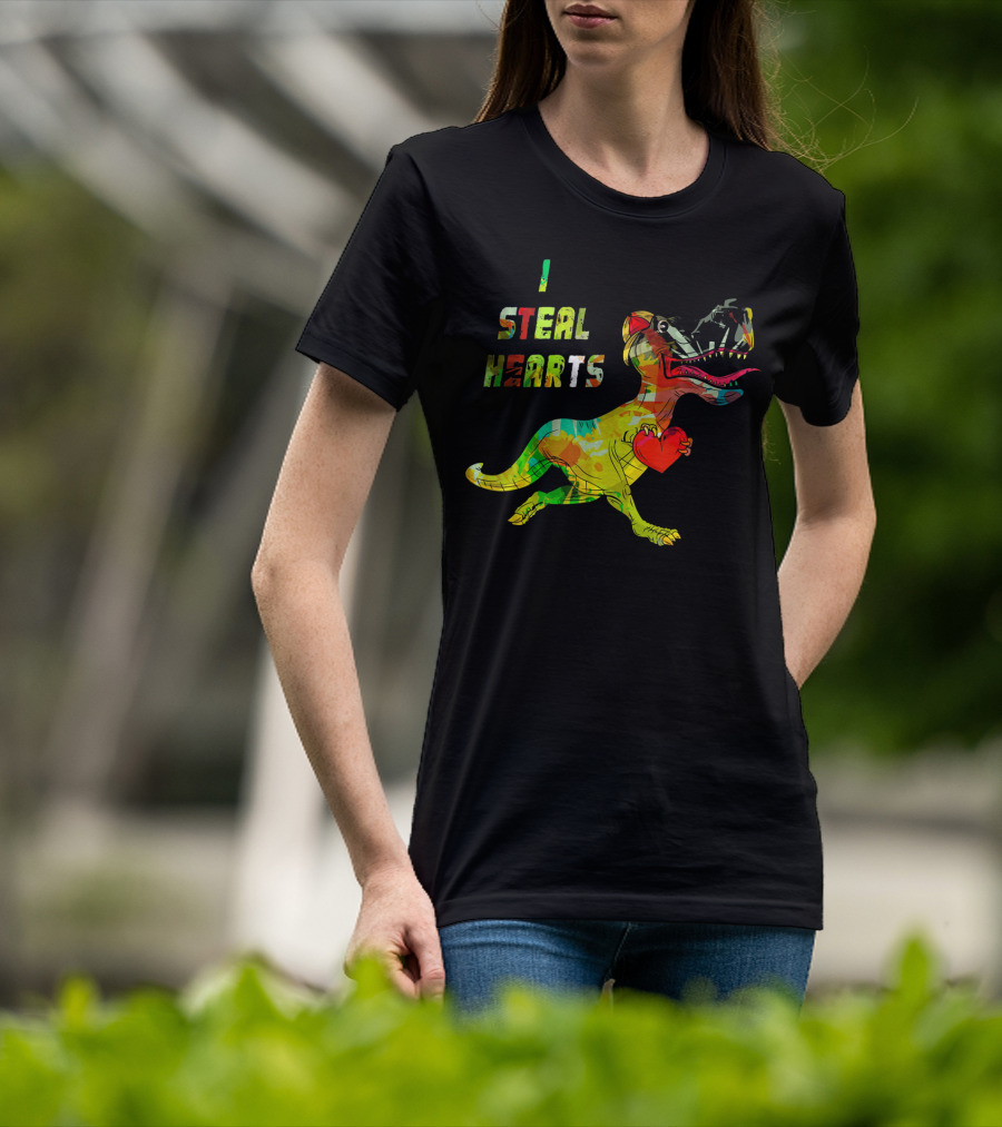 Boys Retro Vintage Dinosaur I Steal Hearts T-Shirt