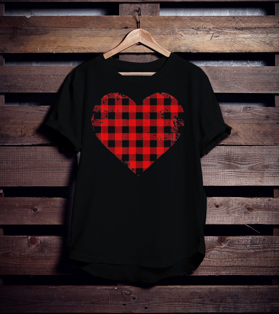 Big Heart Red Plaid Cool Valenti Grunge T-Shirt
