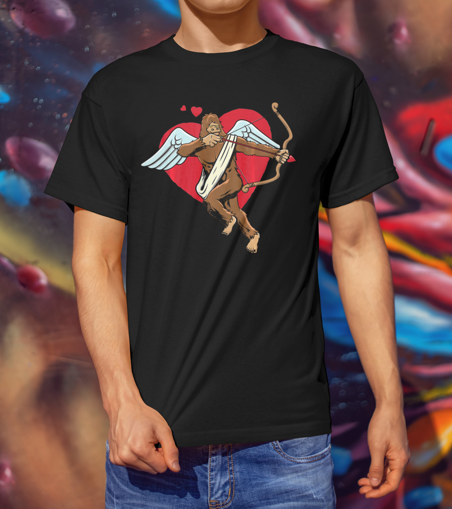 Bigfoot Cupid Eros Sasquatch Valentine With Wings And Bow T-Shirt