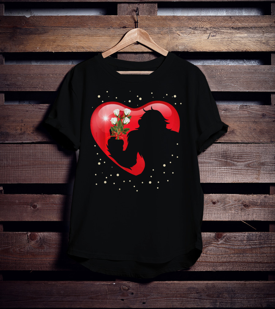 Bigfoot Red Heart White Flower Valentine's Day T-Shirt