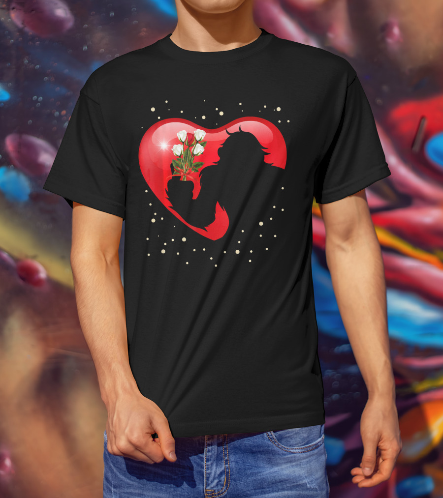 Bigfoot Red Heart White Flower Valentine's Day T-Shirt