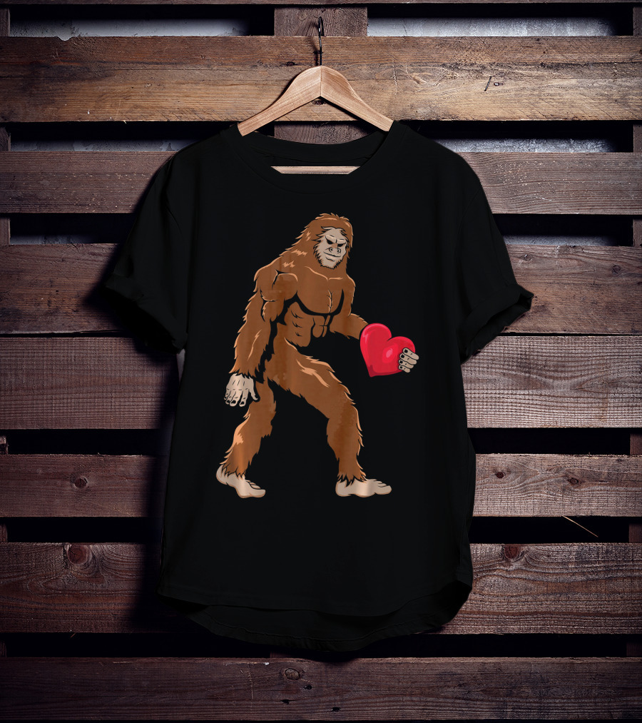Bigfoot Holding Heart Sasquatch Valentines Day T-Shirt