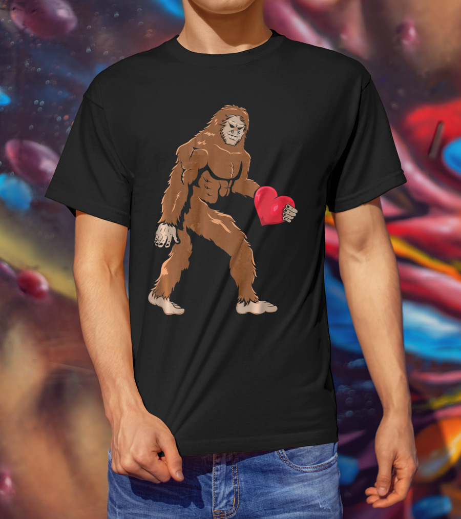 Bigfoot Holding Heart Sasquatch Valentines Day T-Shirt
